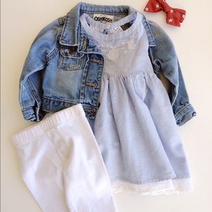 Blue tank dress with white lace detailing